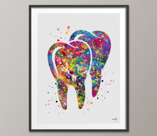 Tooth Art Watercolor Print Tooth Medical Art Surgeon Dental Clinic Decor Gift Dental Dentist Gift Dentistry Office Dental Hygienist Art-692 - CocoMilla