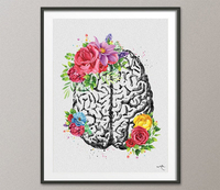 Brain Anatomy Flowers Cerebrum Floral Watercolor Print Medical Art Science Neurology Doctor Gift Nurse Psychology Clinic Office Decor-1334 - CocoMilla