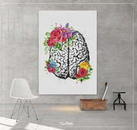 Brain Anatomy Flowers Cerebrum Floral Watercolor Print Medical Art Science Neurology Doctor Gift Nurse Psychology Clinic Office Decor-1334 - CocoMilla