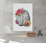 Brain Anatomy Flowers Cerebrum Floral Watercolor Print Medical Art Science Neurology Doctor Gift Nurse Psychology Clinic Office Decor-1334 - CocoMilla