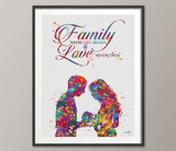Father and Mother with Baby Quote Watercolor Print Love Wall Art Family Where Life Begins and Love Never Ends Typography Family Sign-1599 - CocoMilla