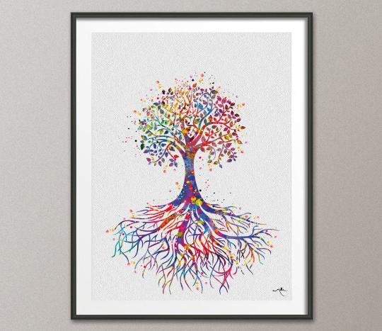 Tree Rooted Watercolor Print Wedding Gift Tree of Life Symbol Wall Decor Art Nursery Decor Family Home Nursery Art Decor Wall Hanging-508 - CocoMilla