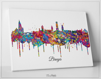 Bruges Skyline Watercolor Print Cityscape Living Room Wedding Gift Poster Bruges Homesick Poster Travel Art Wall Decor Wall Hanging-1623 - CocoMilla