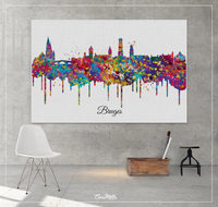 Bruges Skyline Watercolor Print Cityscape Living Room Wedding Gift Poster Bruges Homesick Poster Travel Art Wall Decor Wall Hanging-1623 - CocoMilla