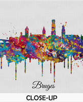 Bruges Skyline Watercolor Print Cityscape Living Room Wedding Gift Poster Bruges Homesick Poster Travel Art Wall Decor Wall Hanging-1623 - CocoMilla