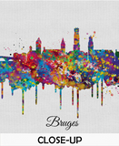 Bruges Skyline Watercolor Print Cityscape Living Room Wedding Gift Poster Bruges Homesick Poster Travel Art Wall Decor Wall Hanging-1623 - CocoMilla