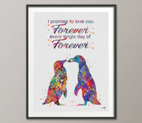 Penguin Forever Always Love Quote Watercolor Art Print Marriage Proposal Pebble Wedding Gift Wall Decor Art Wall Hanging Housewares [NO 838] - CocoMilla