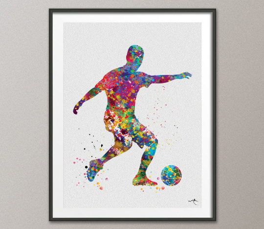 Soccer Player Man 2 Watercolor Print Running Soccer Boy Nursery Football Poster Wall Art Wall Decor Run With Your Heart Sport Wall Art-375 - CocoMilla