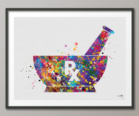 Pharmacist Pestle and Mortar Watercolor Print Pharmacy Wall Art Medical Art Medicine Pharmacist Rx Caduceus Art Wall Art Clinic Decor-1128 - CocoMilla