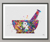 Pharmacist Pestle and Mortar Watercolor Print Pharmacy Wall Art Medical Art Medicine Pharmacist Rx Caduceus Art Wall Art Clinic Decor-1128 - CocoMilla