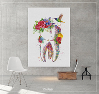 Floral Tooth Watercolor Print Tooth Flowers Anatomical Art Dental Clinic Decor Art Dentistry Office Medical Graduaiton Dentist Gift Art-1327 - CocoMilla