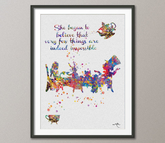 Mad Hatter Tea Party Quote Alice in Wonderland Watercolor Print Tea Time Kitchen Art For Kids Wedding gift Wall Hanging [NO 446] - CocoMilla