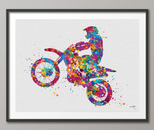Motocross Dirt Bike Watercolor Print Motorcycle Rider Sport Bike Motorbike Stunt Racing Bike Motocross Sports Poster Wall Art Decor-1083 - CocoMilla