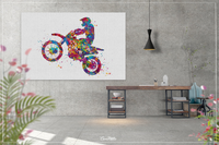 Motocross Dirt Bike Watercolor Print Motorcycle Rider Sport Bike Motorbike Stunt Racing Bike Motocross Sports Poster Wall Art Decor-1083 - CocoMilla