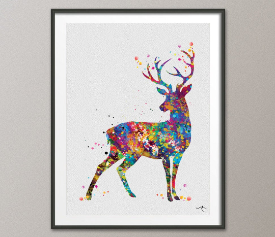 Deer Watercolor Print Stag Poster Antler Horns Adventure Wildlife Print Hunter Gift Forest Animals Wall Art Nursery Decor Wall Hanging-18 - CocoMilla