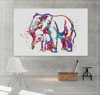 Elephant with Baby Art Print Watercolor Painting Wedding Gift idea Wall Art Nursery Wall Decor Art Family Love Home Decor Wall Hanging-1431 - CocoMilla