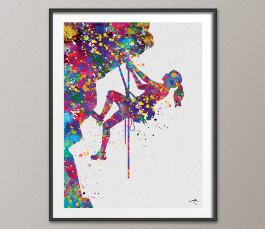 Climber Woman Watercolor Print Rock Climber Girl Mountain Climber Gift Poster Extreme Sport Adventure Outdoor Like a Girl Wall Art Decor-414 - CocoMilla
