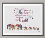 Elephants Mom Dad and 4 Baby Family MOM Quote Watercolor Print Wedding Gift Wall Art Wall Decor Art Home Decor Wall Hanging Baby Shower-741 - CocoMilla
