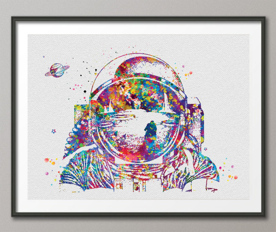 Astronaut Rocket Nursery Print Watercolor Print Spaceman Boy Gift Wall Art Kids Room Decor Cosmonaut Wall Decor Nursery Decor Bedroom -1405 - CocoMilla