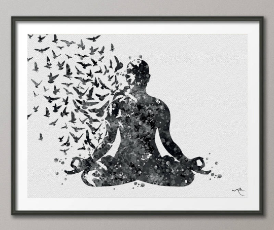 Yoga Art, Yoga Watercolor Bird, Yoga Poster, Yoga Pose, Yoga Print, Yoga Watercolor, Yoga Studio, Yoga Decor, Yoga Wall Decor, Yoga Gift-895 - CocoMilla