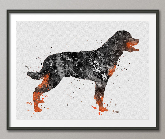 Rottweiler Dog Black Watercolor Print Rottweiler Poster Gift Pet Doglover Puppy Friend Security Dog Bodyguard Animal Dog Poster Dog Art-1504 - CocoMilla