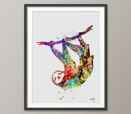 Sloth inspired Watercolor illustrations Art Print Children's Wall Art Wedding Gift Giclee Wall Decor Art Home Decor Wall Hanging No 22 - CocoMilla