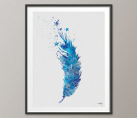 Feather and Stars Watercolor Print Boho Art Office Decor Gift Wall Art Poster Minimalist Wall Decor Art Home Decor Wall Hanging-1465 - CocoMilla