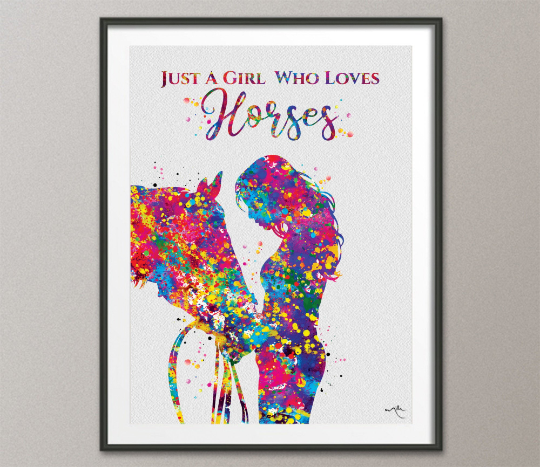 Girl with Horse Quote Watercolor Print Equestrian Wall Art Horse Rider Gift Horse Lover Art Horse Wall Art Horses Poster Housewarming-909 - CocoMilla