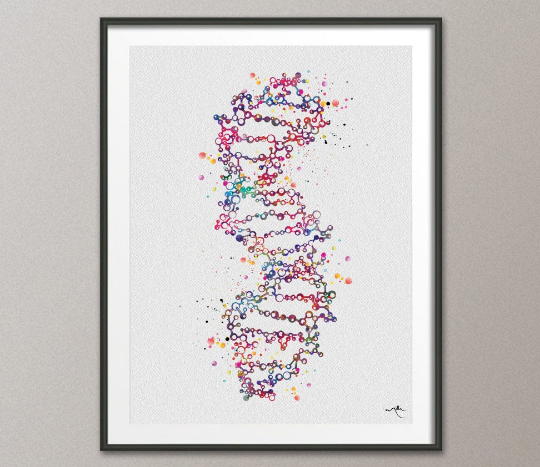 DNA Watercolor Art Print Medical Symbol Wall Art Nurse Gift Medical Art Science Art Gift for Doctor Home Decor Biology Office Decor [NO 829] - CocoMilla