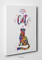 Cat Quote Home is Where the Cat is Watercolor Print Cat Lover Wall Art Wall Decor Cat Mom Home Decor Kitty Cat Painting Wall Hanging-1609 - CocoMilla