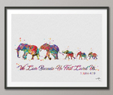 Elephant Family Mom Dad and Babies Family Bible Love Quote Art Print Watercolor Wedding Gift Wall Art Wall Decor Wall Hanging [NO 771] - CocoMilla