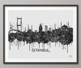 Istanbul Skyline, Turkey, Istanbul Watercolor Print, Istanbul Print, Travel Gift, istanbul poster, Black White Art, Gothic, Wall Hanging-918 - CocoMilla