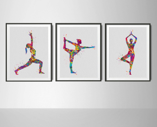 Yoga Art Watercolor Print Set Modern Home Decor Lord of the Dance Symbol Set Yoga Studio Decor Meditation Art Wall Hanging Yogi Gift-1457 - CocoMilla