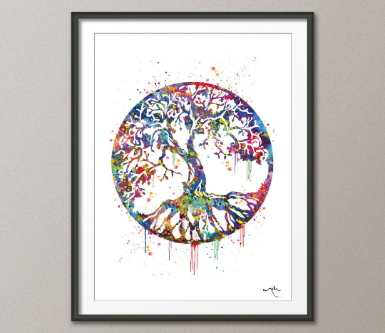 Tree of Life Watercolor Art Print Wall Art Poster Wedding Gift Nursery Nature Love Family Giclee Housewares Buddha Home Decor [NO 451] - CocoMilla