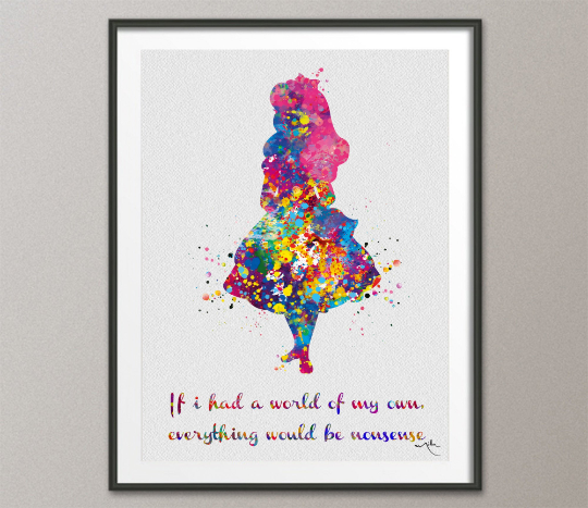 Alice in Wonderland Watercolor Print inspirational if I had a Quote Nursery Wall Art Home Nursery Decor girls Baby Shower Wall Hanging-1247 - CocoMilla