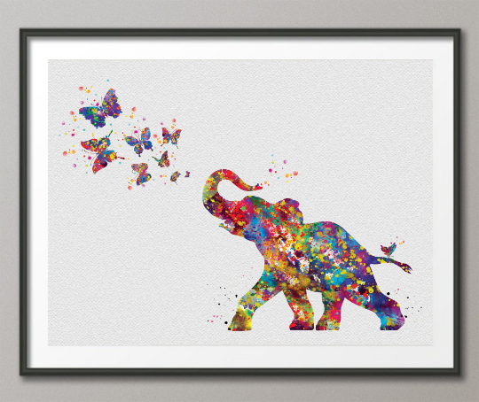 Baby Elephant and Butterflies Watercolor Print Baby Elephant with Butterfly Birthday Gift Nursery Decor Family Baby Shower Gift Kids Art-900 - CocoMilla