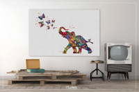 Baby Elephant and Butterflies Watercolor Print Baby Elephant with Butterfly Birthday Gift Nursery Decor Family Baby Shower Gift Kids Art-900 - CocoMilla