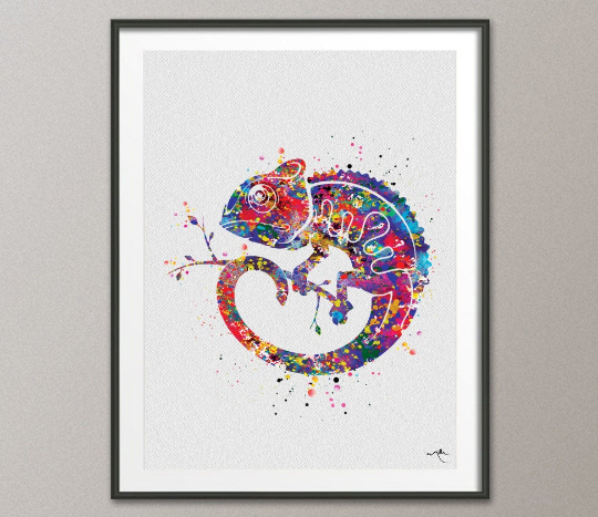Chameleon Watercolor Print Animal Print Watercolor Colored Wall Art Wall Decor Art Home Decor Travel Wildlife Gift Wall Hanging [No 778] - CocoMilla