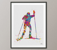 Cross Country Ski Watercolor Print Skiing Girl Poster Skier Gift Winter Sports Art Wall Art Ski Decor For Her Room Decor Nursery Decor-1605 - CocoMilla