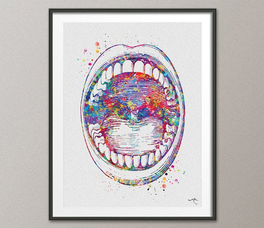 Mouth Anatomy Watercolor Print Medical Art Surgeon Dental Clinic Decor Orthodontist Gift Dental Dentist Dentistry Office Oral Cavity-694 - CocoMilla