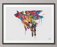 Flying Pigs Art Watercolor Print Geek Poster Pig Wings Cool Wall Decor Farm Unique Present Animal Cute Art Wall Hanging Anniversary Gift-697 - CocoMilla