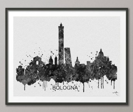 Bologna Skyline, Bologna City, Bologna Watercolor Print, Italy Art Print, Wedding Gift, Travel Wall Decor, Gothic Decor, Wall Hanging-904 - CocoMilla