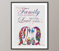 Penguin Family Quote Watercolor Print Same Sex Wedding Gift Two Moms Gift Lesbian and Gay Gift LGBT Gay Pride Same Sex Lesbian Rainbow-341 - CocoMilla