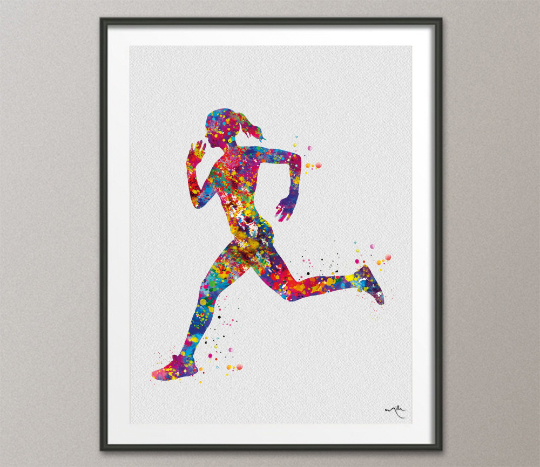 Runner Woman Watercolor Print Runner Woman Female Girl Marathon Winner Art Athlete Personalised Gift Poster Sports Running Gift Runners-1499 - CocoMilla