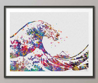 The Great Wave Off Kanagawa Big Wave Watercolor Art Print Wedding Gift Wall Art Poster Houkusai Wall Hanging [NO 337] - CocoMilla