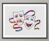 Theatre Masks Watercolor Print Comedy and Tragedy Actor Gift Mask Carnival Musical Show Drama Theatrical Theater Wall Art Decor Cinema-1425 - CocoMilla