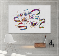 Theatre Masks Watercolor Print Comedy and Tragedy Actor Gift Mask Carnival Musical Show Drama Theatrical Theater Wall Art Decor Cinema-1425 - CocoMilla