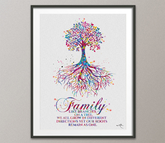 Tree Roots Family Quote Watercolor Print Wedding Gift Housewarming Gift Typography Wall Decor Wall Art Home Decor Nursery Wall Hanging-455 - CocoMilla