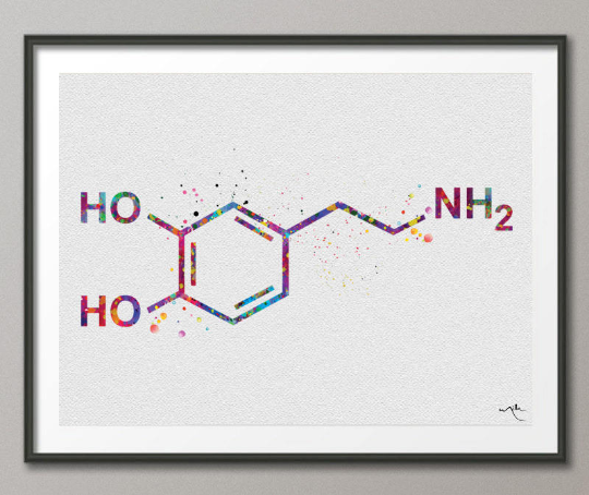 Dopamine Molecule Watercolor Print Chemical Molecule Symbol Wall Art Nerd Science Art Biology Medical Art Chemistry Dopamine Poster-176 - CocoMilla