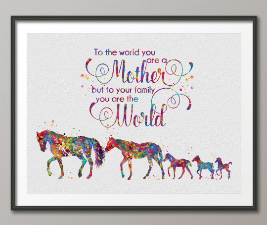 Horse Family Mother Quote Watercolor Print Personelized Horse Lover Art Mom Love Nursery Decor Horse Gift Art Home Decor Horse Wall Art-1391 - CocoMilla